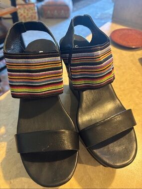 United Nude Black Sandals with Multicolor Striped Elastic